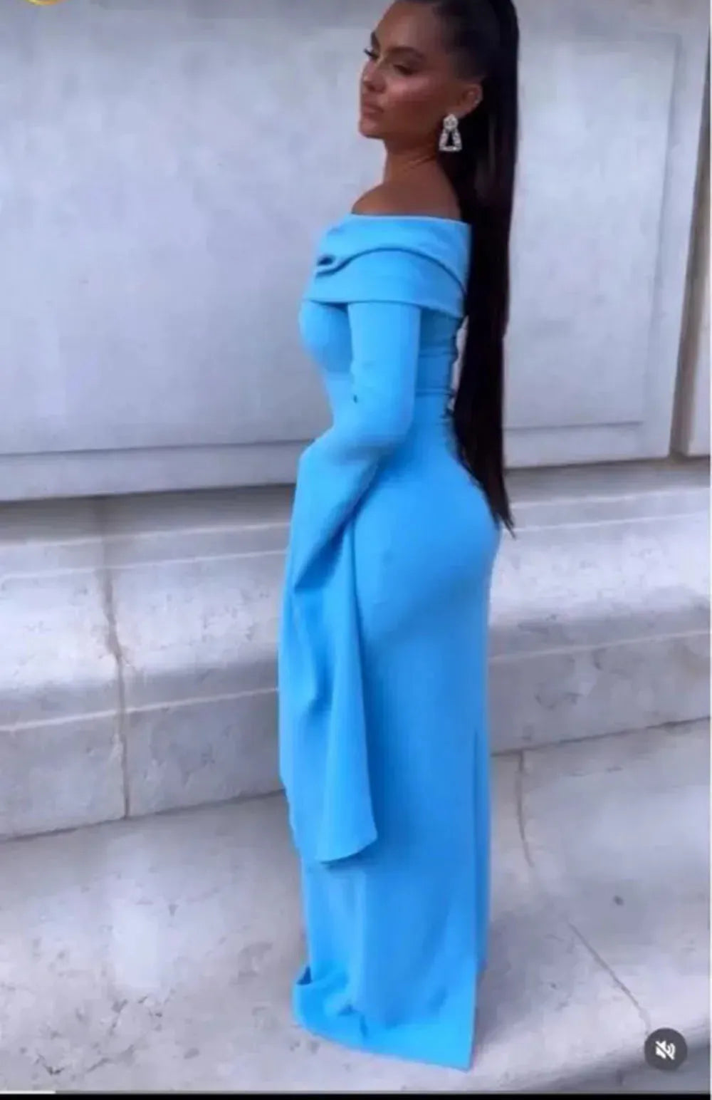 Elegant Clue Mermaid Prom Dress Elastic Satin Draped Long Sleeves Floor Length Formal Evening Dress vestido de gala