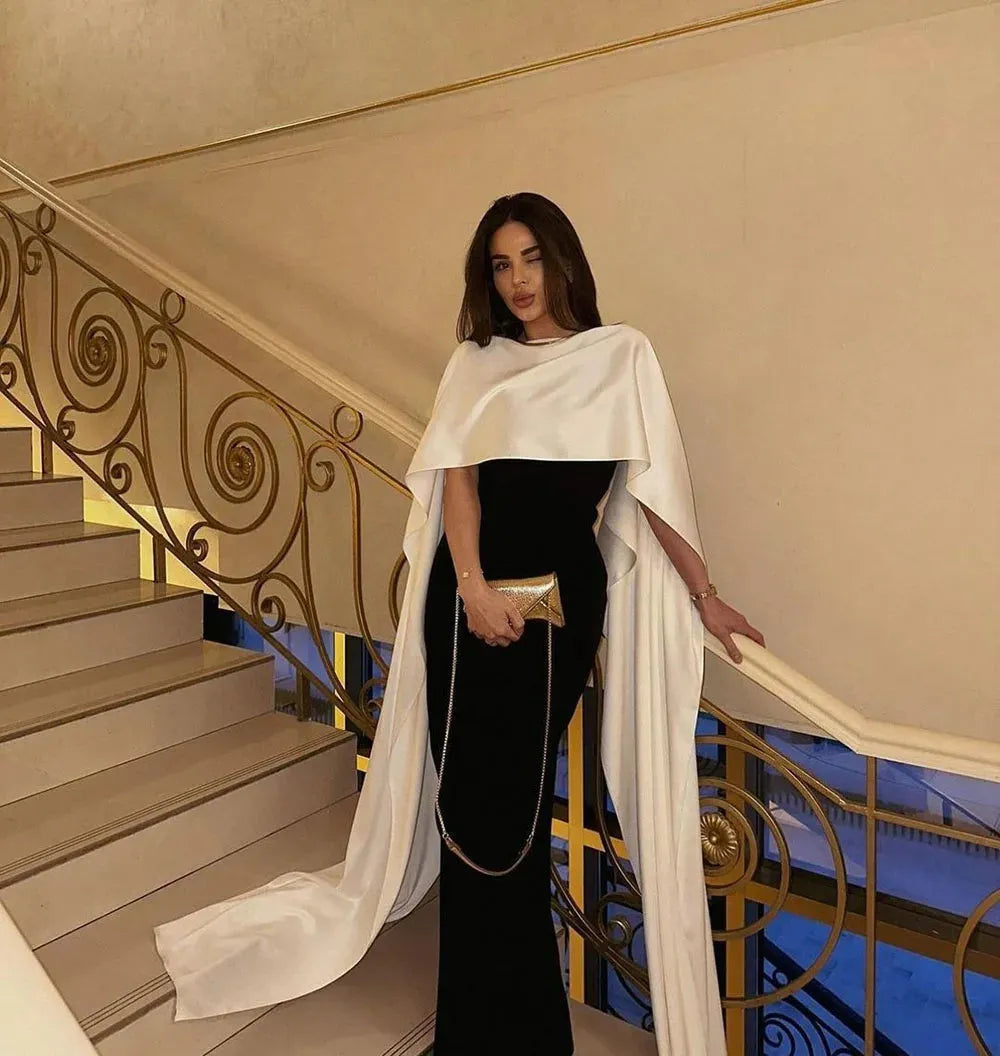 Elegant Red Mermaid Prom Dress Elastic Satin Square Long Sleeves Floor Length Formal Evening Dress vestido de gala As Picture