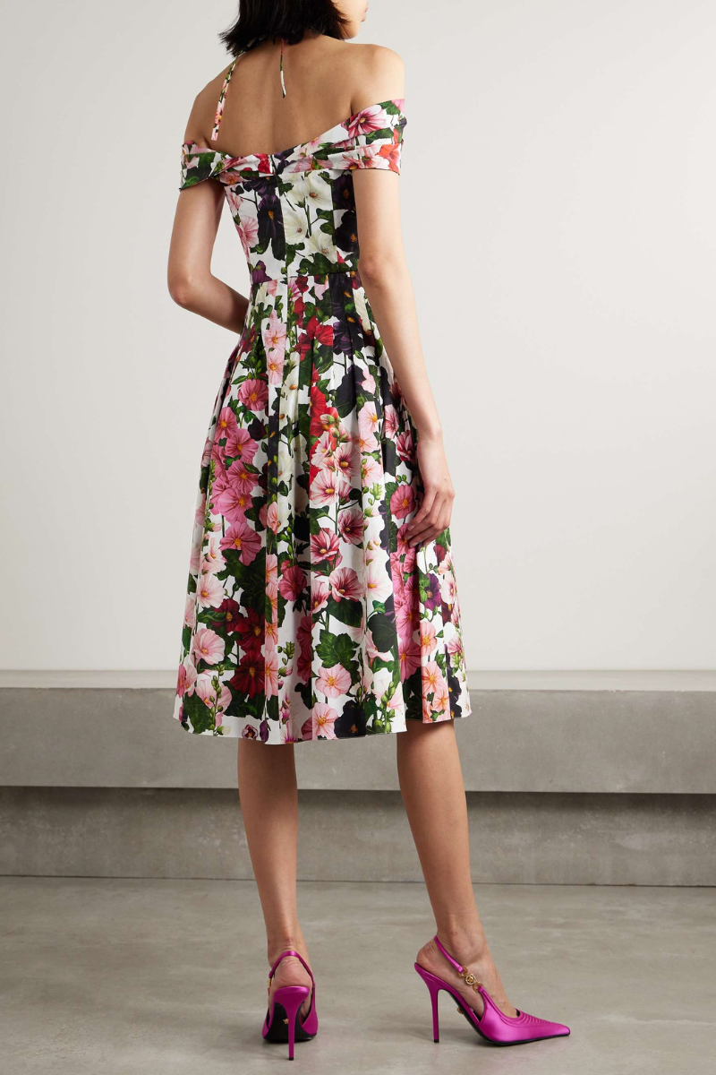Silvia Minimalist Off the Shoulder Bloom Midi Dress Boutique Collection