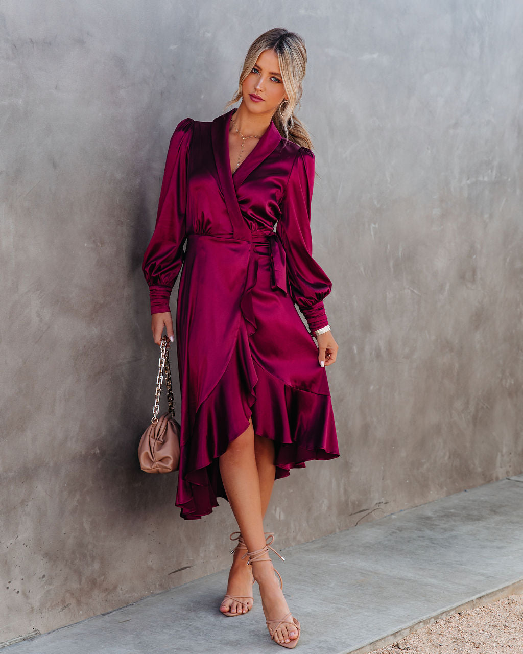 Anniversary Satin Wrap Midi Dress Merlot FINAL