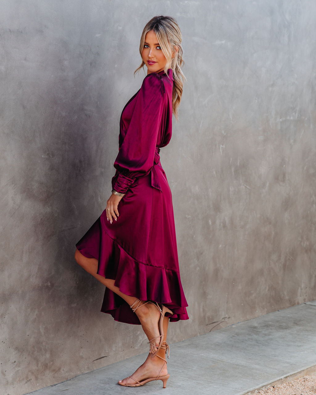 Anniversary Satin Wrap Midi Dress Merlot FINAL