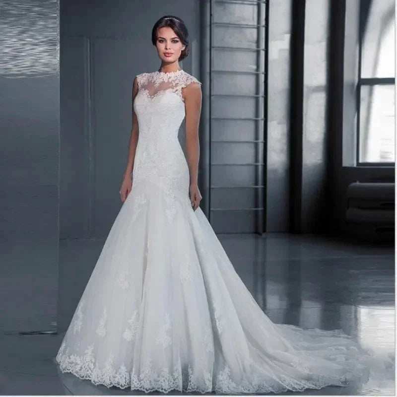 Appliques Vestido De Noiva Vintage Backless Mermaid Wedding Dresses O-neck Vestidos De Novia Lace Robe De Mariée by payinti