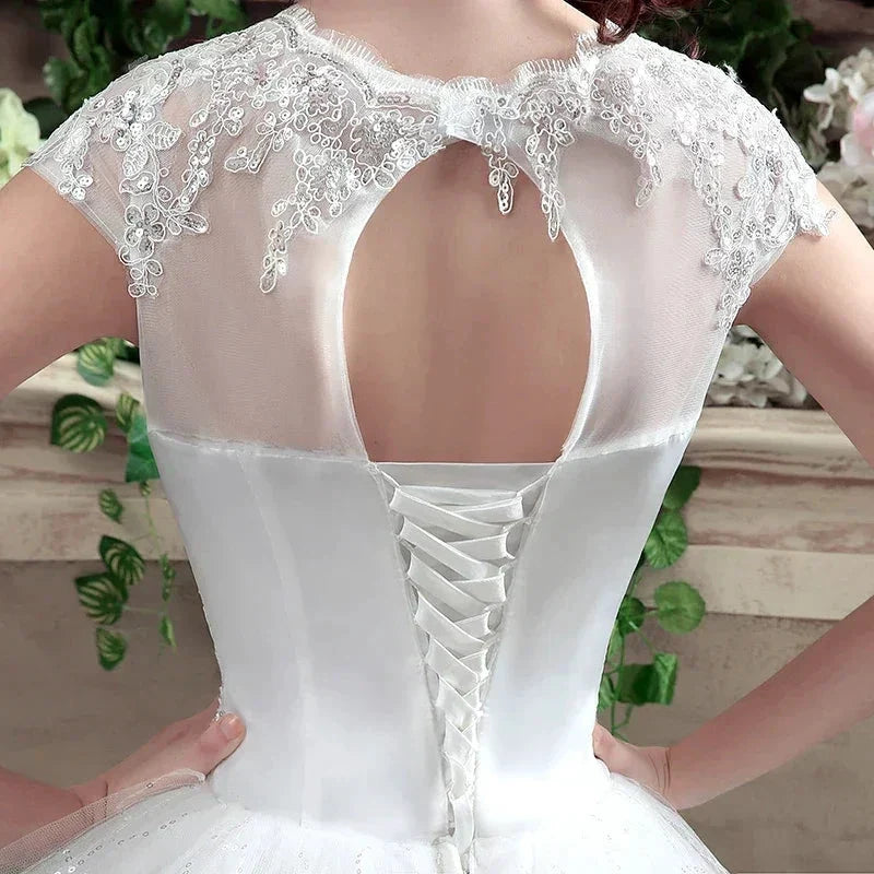 Applqiues Vestido De Noiva Cap Sleeve Wedding Dresses V-neck Vestidos De Novia (ZD14013)
