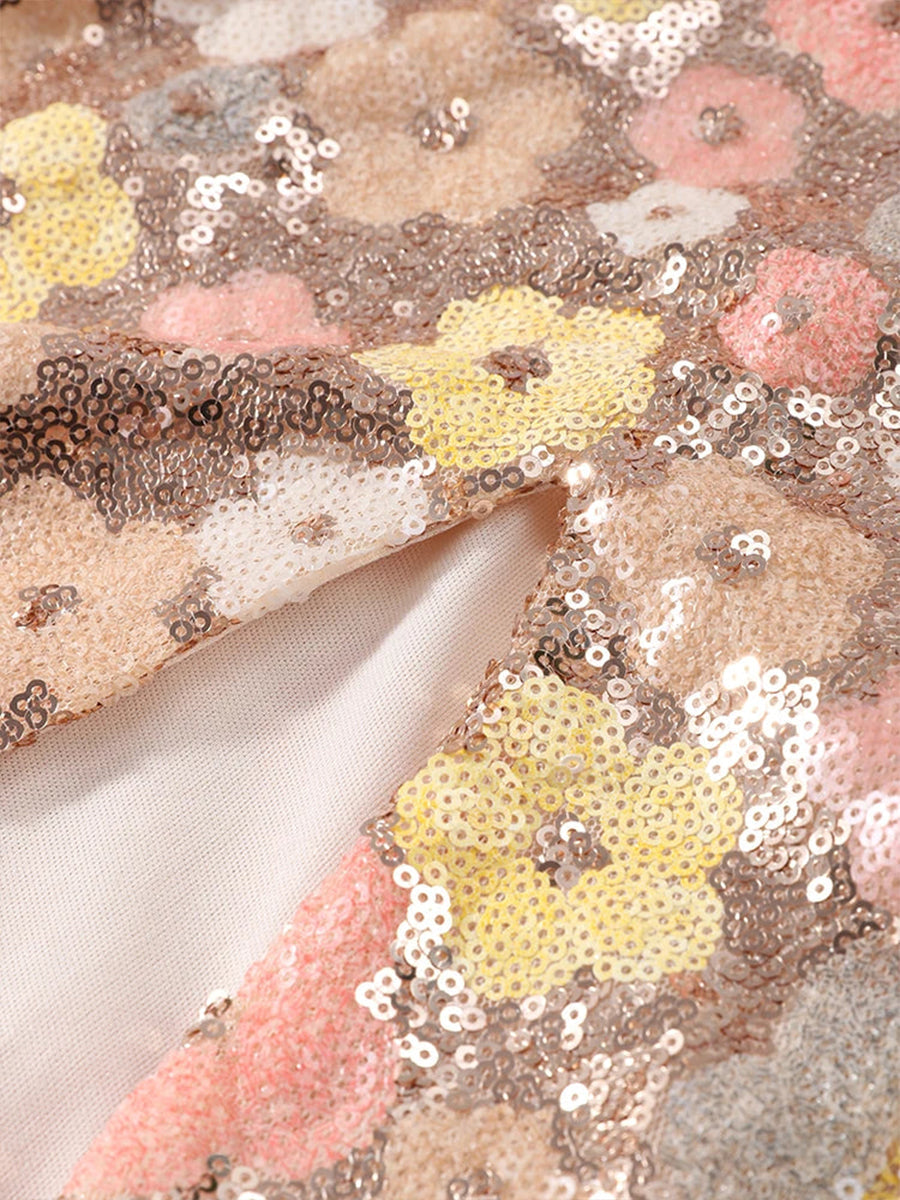 Sequined Flower Square Neck Slim Fit Homecoming Dress
