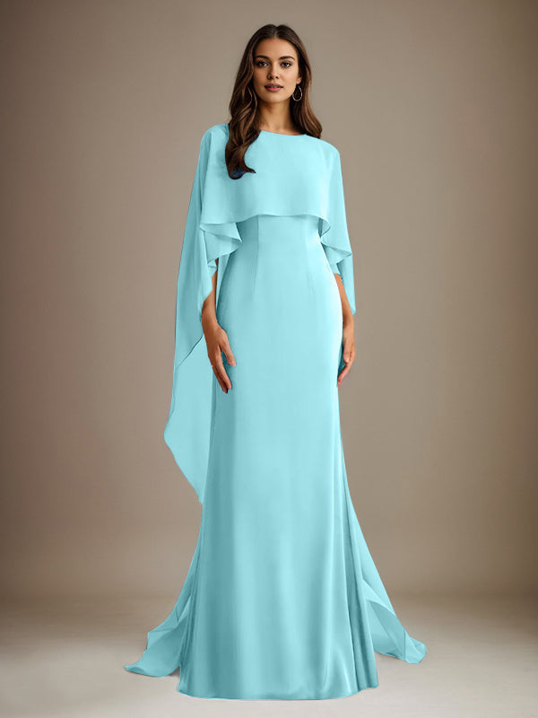 Sheath/Column Boatneck Floor-Length Chiffon Mother of the Bride Dress With Cascading Ruffles - View 7 | FashionDia