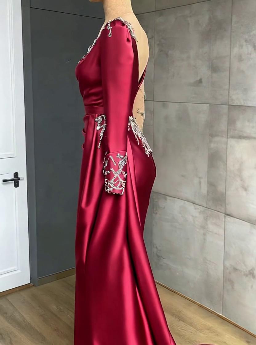 Asymmetrical Mermaid Long Sleeves Prom Dress with Ruffles Online