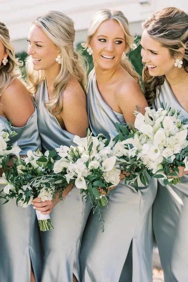 Asymmetrical Ruffle One Shoulder Bridesmaid Dresses with Slit (ZD12851)