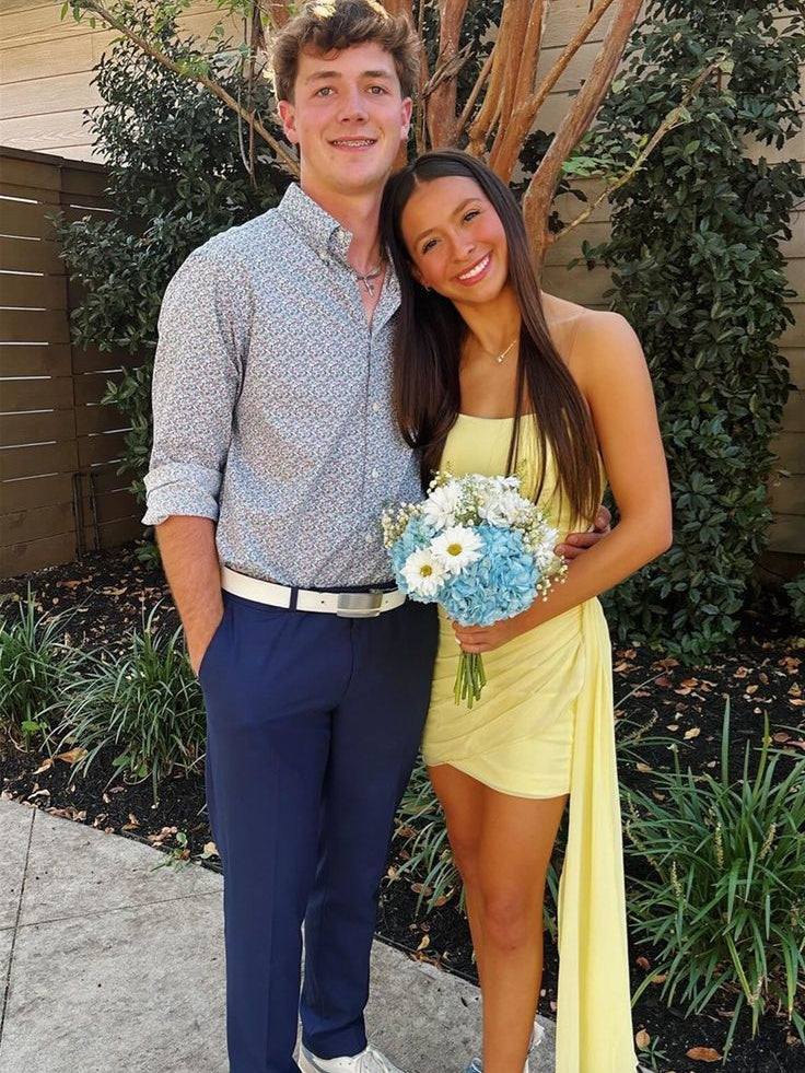 Attractive Sheath Strapless Yellow Short Homecoming Dress with Ruched - FashionDia