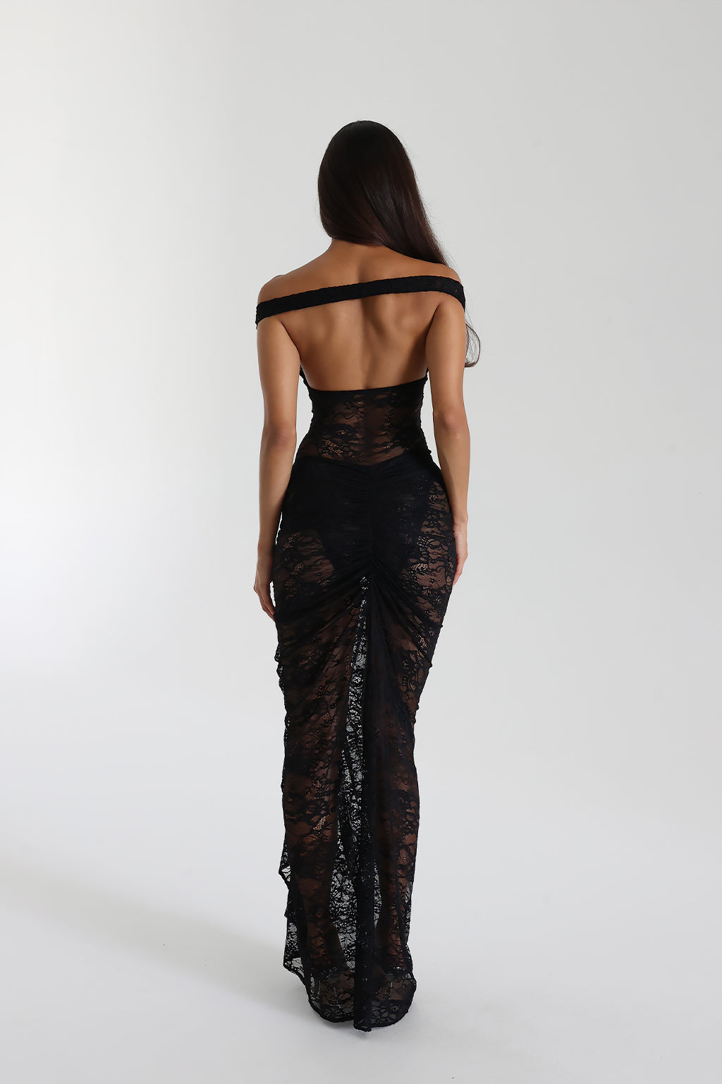 Miran - See - Through Lace Off - Shoulder Maxi Dress