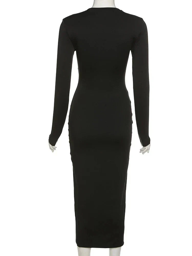 Crossed Cleavage Maxi Concise Refined Street Bodycon Slim Midi Dresses
