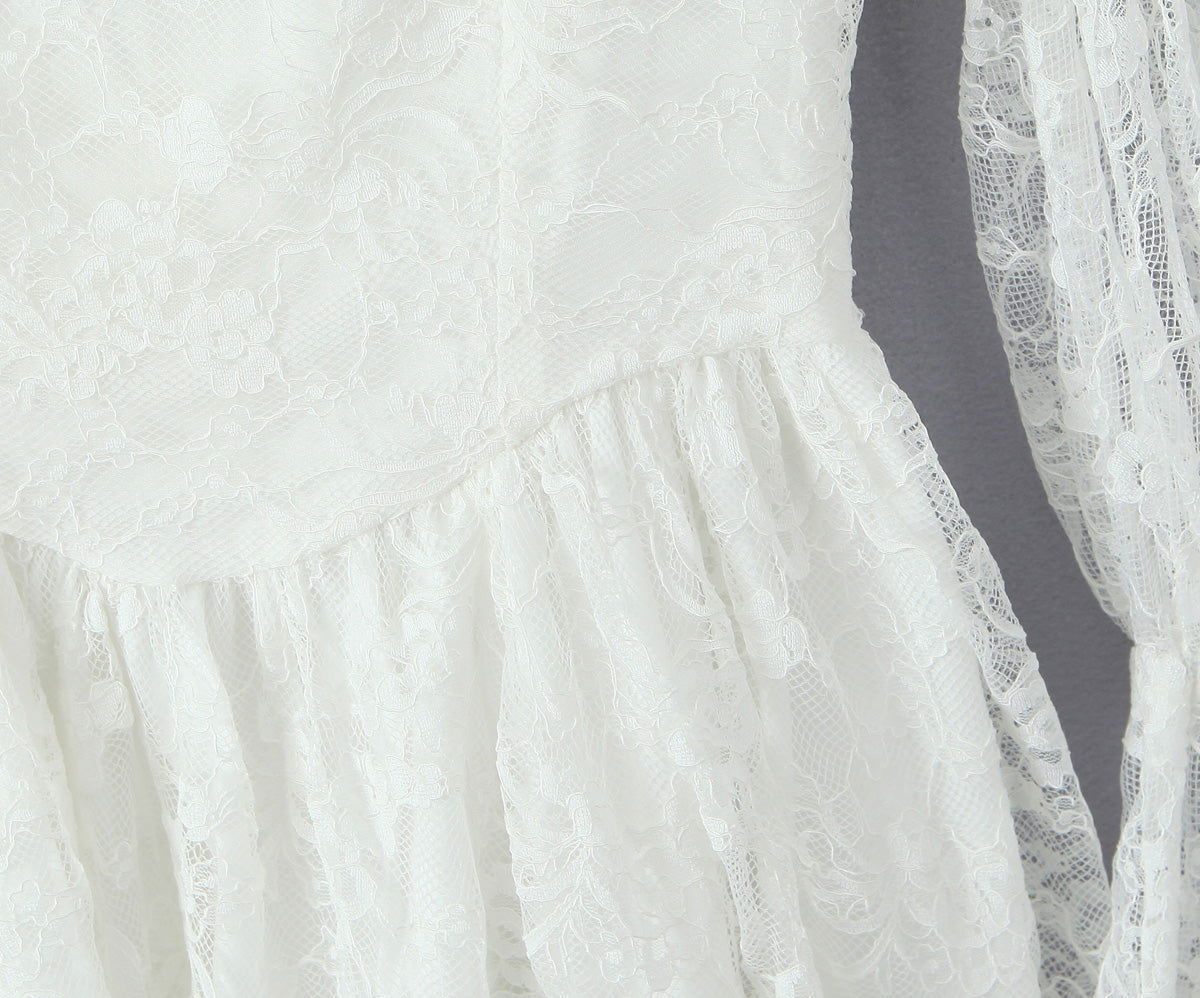 Lace Stitching Elegant Lady Lotus Rhizome Node Solid Color Dress Short Dress