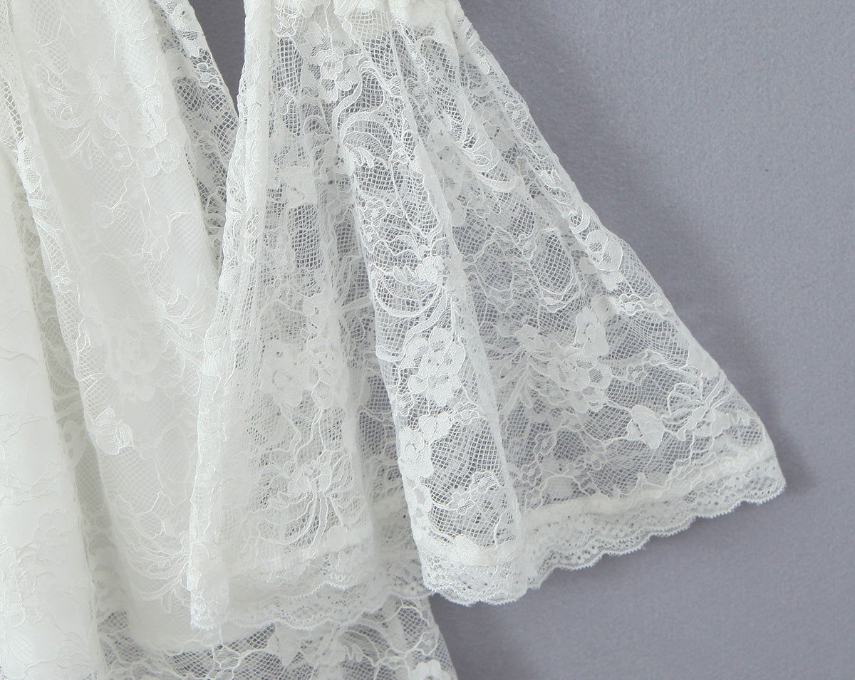 Lace Stitching Elegant Lady Lotus Rhizome Node Solid Color Dress Short Dress
