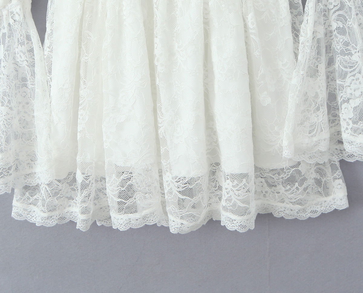 Lace Stitching Elegant Lady Lotus Rhizome Node Solid Color Dress Short Dress