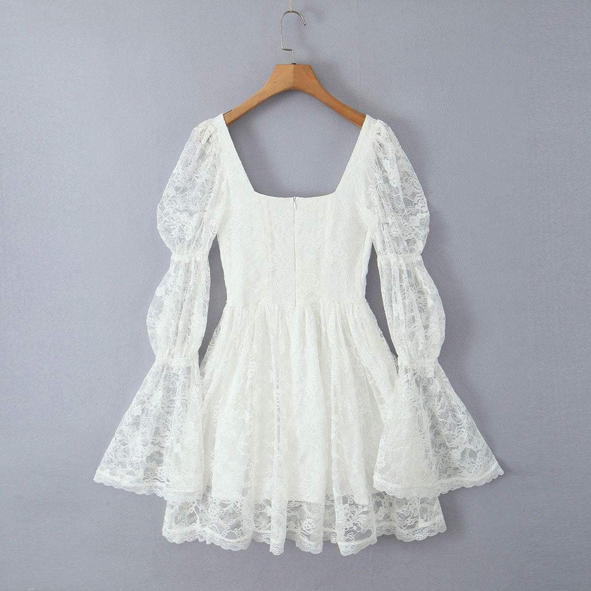 Lace Stitching Elegant Lady Lotus Rhizome Node Solid Color Dress Short Dress