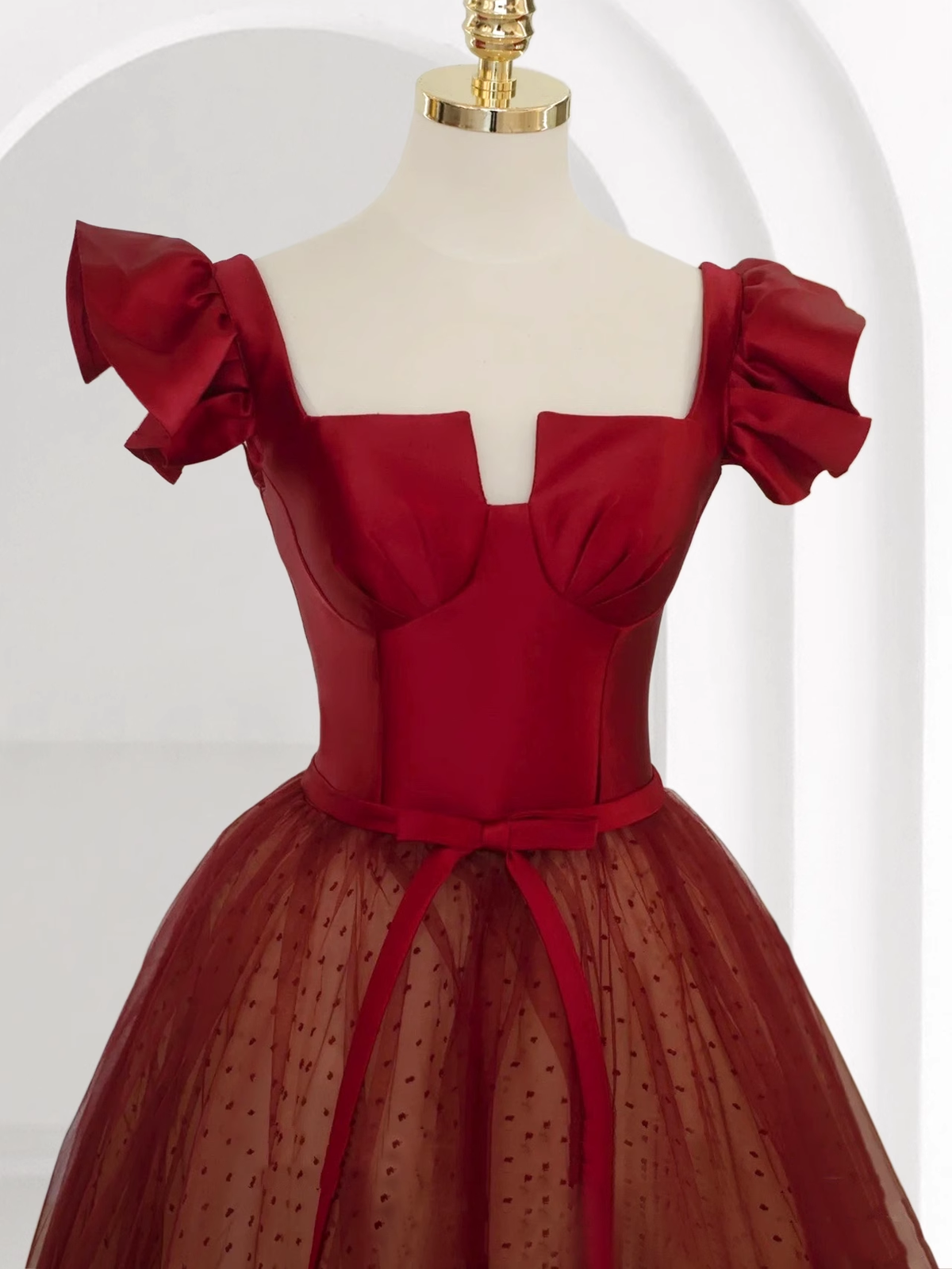 Princess Ball Gown Red Tulle Prom Dress - View 3 | FashionDia