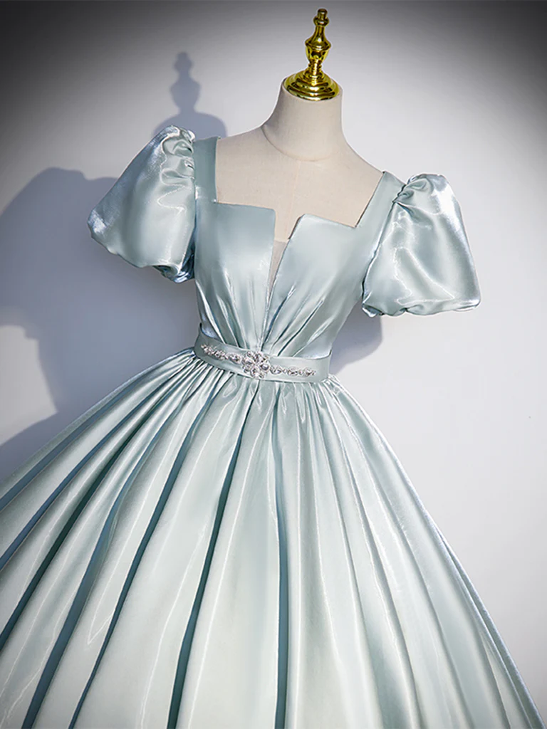 Ball Gown Light Sky Blue Satin Long Sweet 16 Dresses