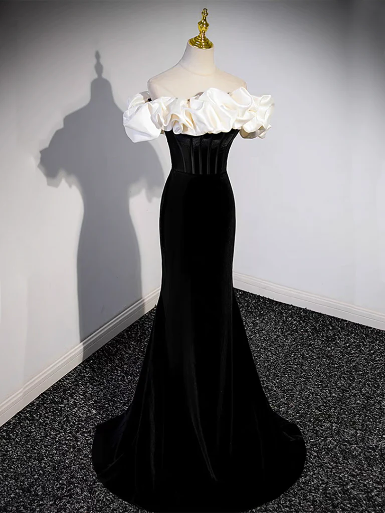 Black Off-the-Shoulder Mermaid Long Prom Dress - FashionDia