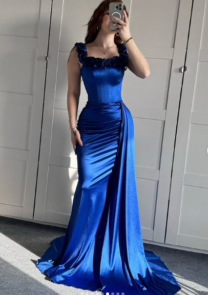 Blue Off The Shoulder Mermaid Evening Dress Formal Prom Dress Y7842 - View 6 | VelvetHem