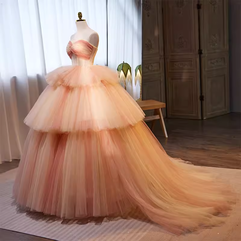 Vintage Ball Gown Strapless Tulle Pink Sweet 16 Dresses - View 2 | FashionDia