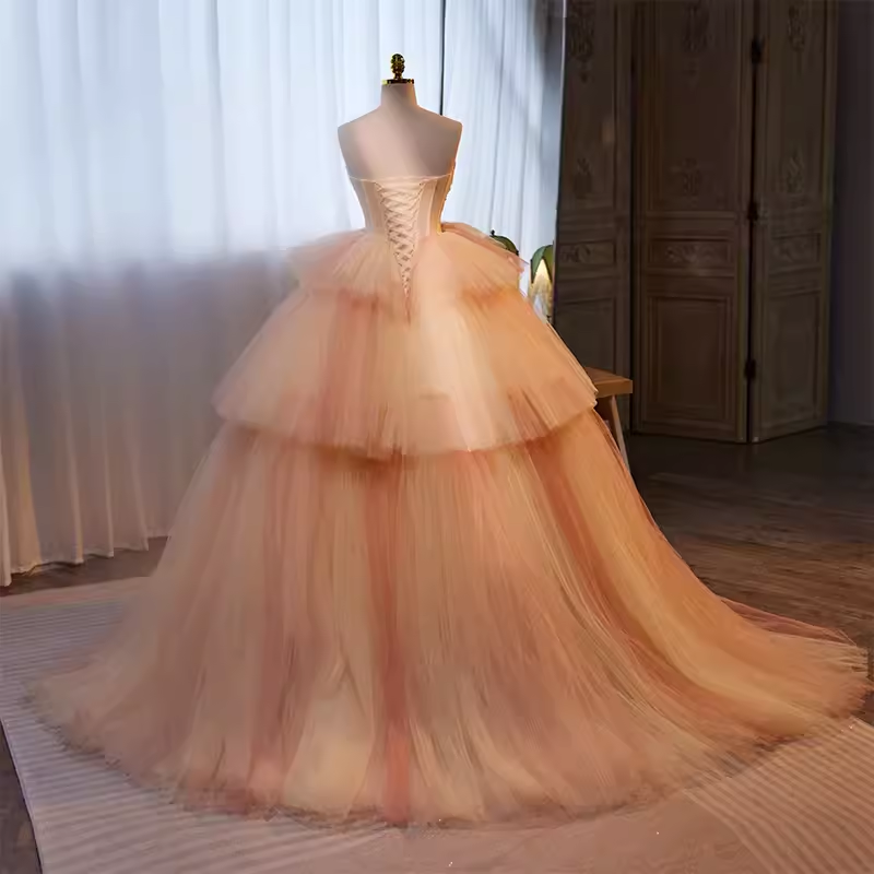 Vintage Ball Gown Strapless Tulle Pink Sweet 16 Dresses - View 5 | FashionDia