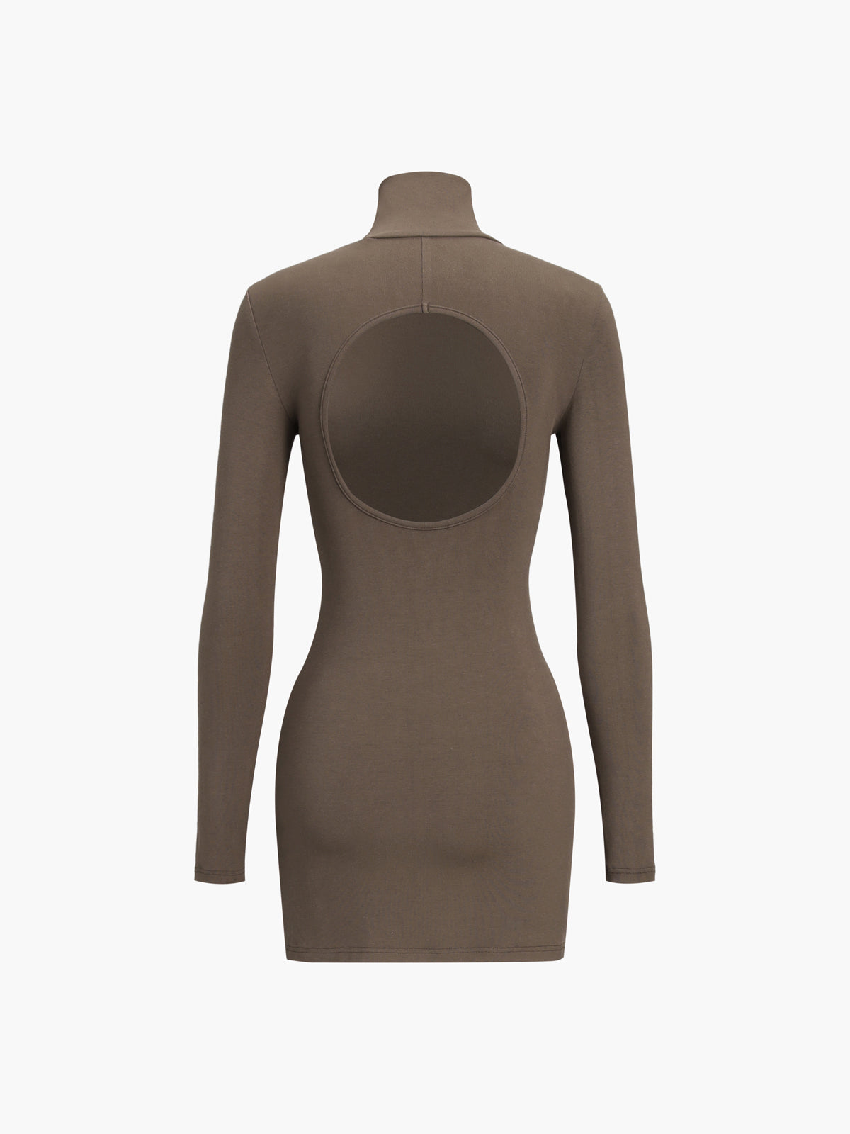 Turtleneck Open Back Trendy Long Sleeve Short Dress Brown / XS Dresses