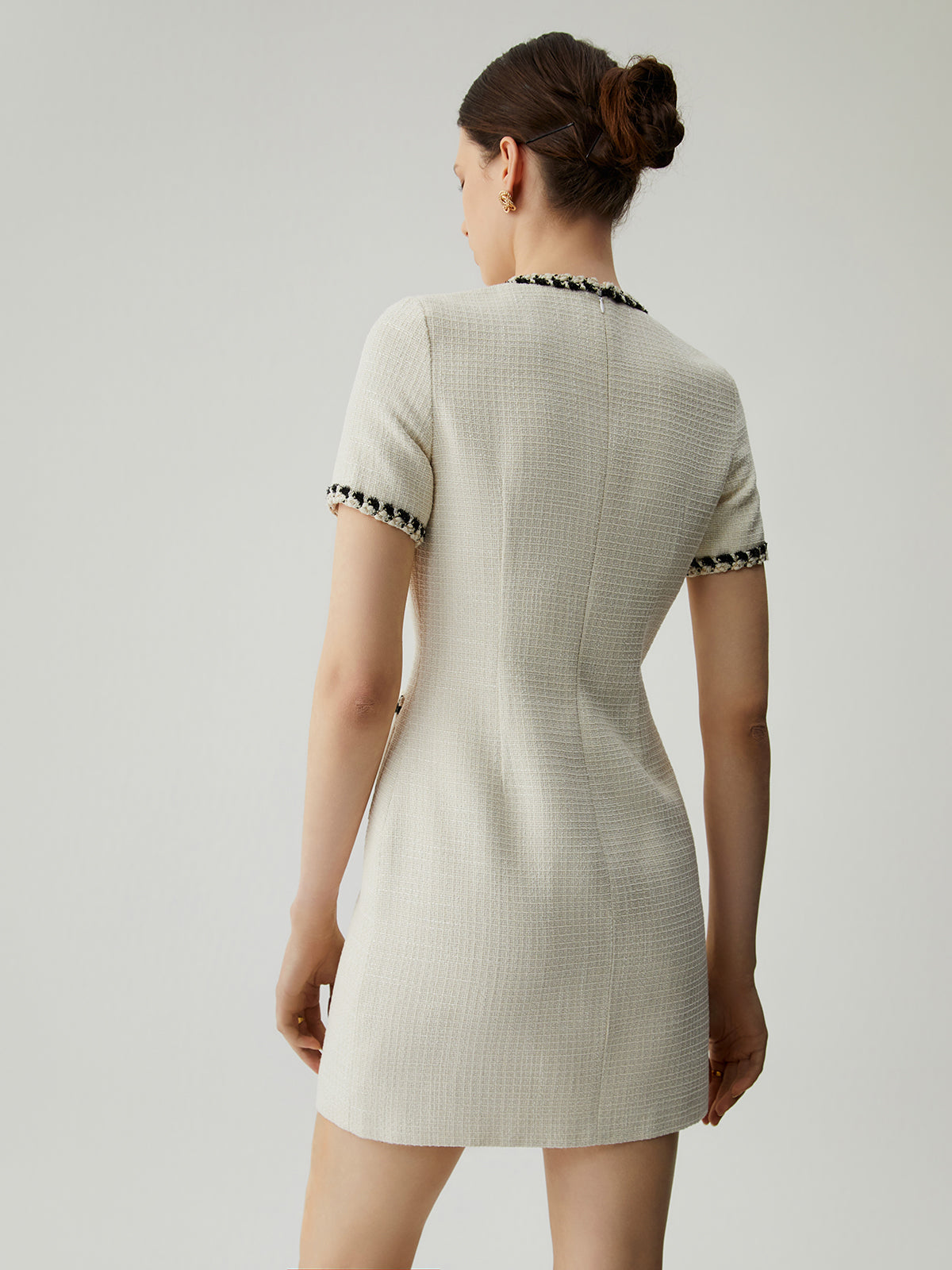 Tweed Contrast Trim Trendy Pocket Mini Dress