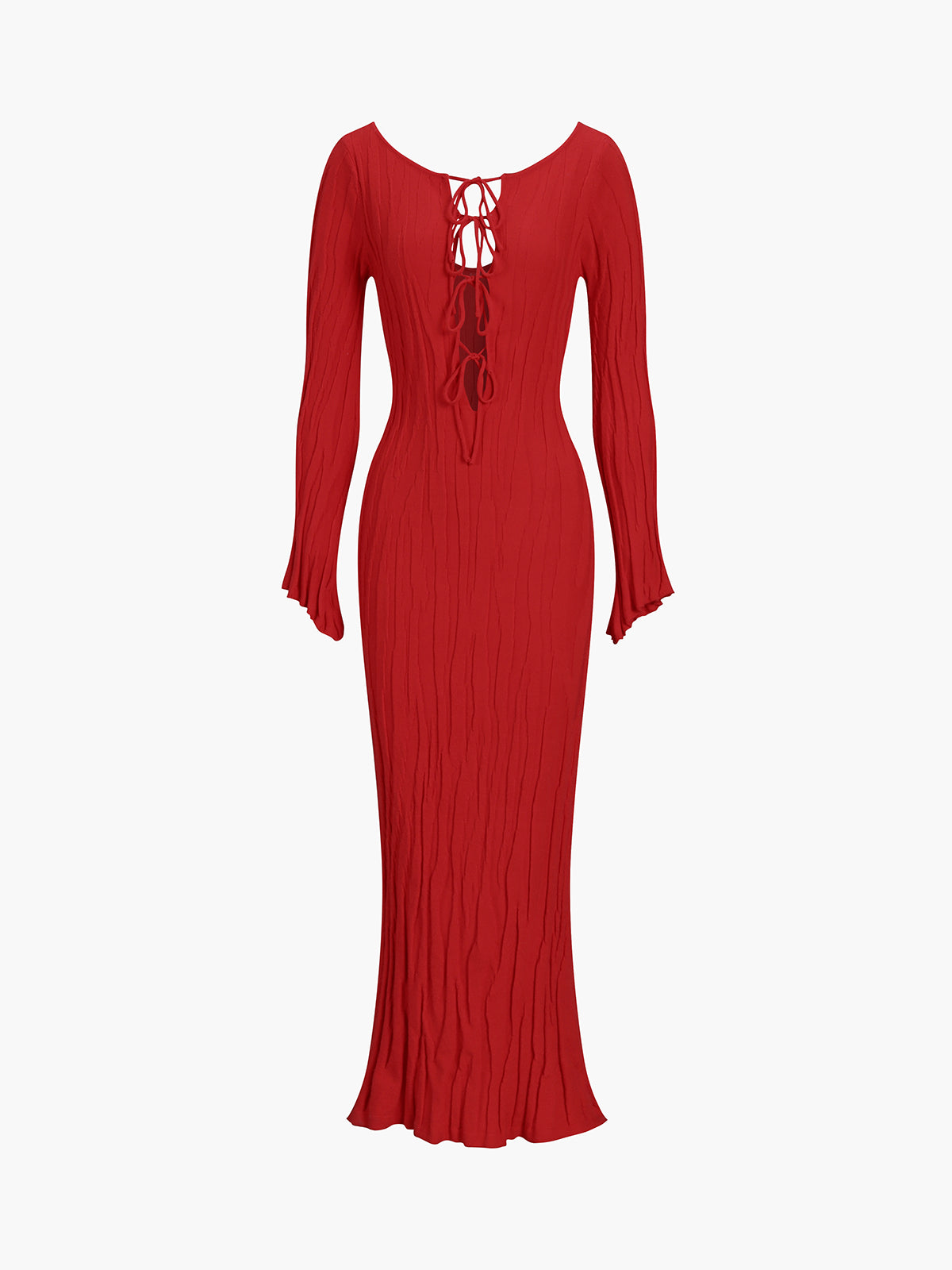 Tie Front Backless Lace Trendy Up Sweater Long Dress Red / S Sweaters L