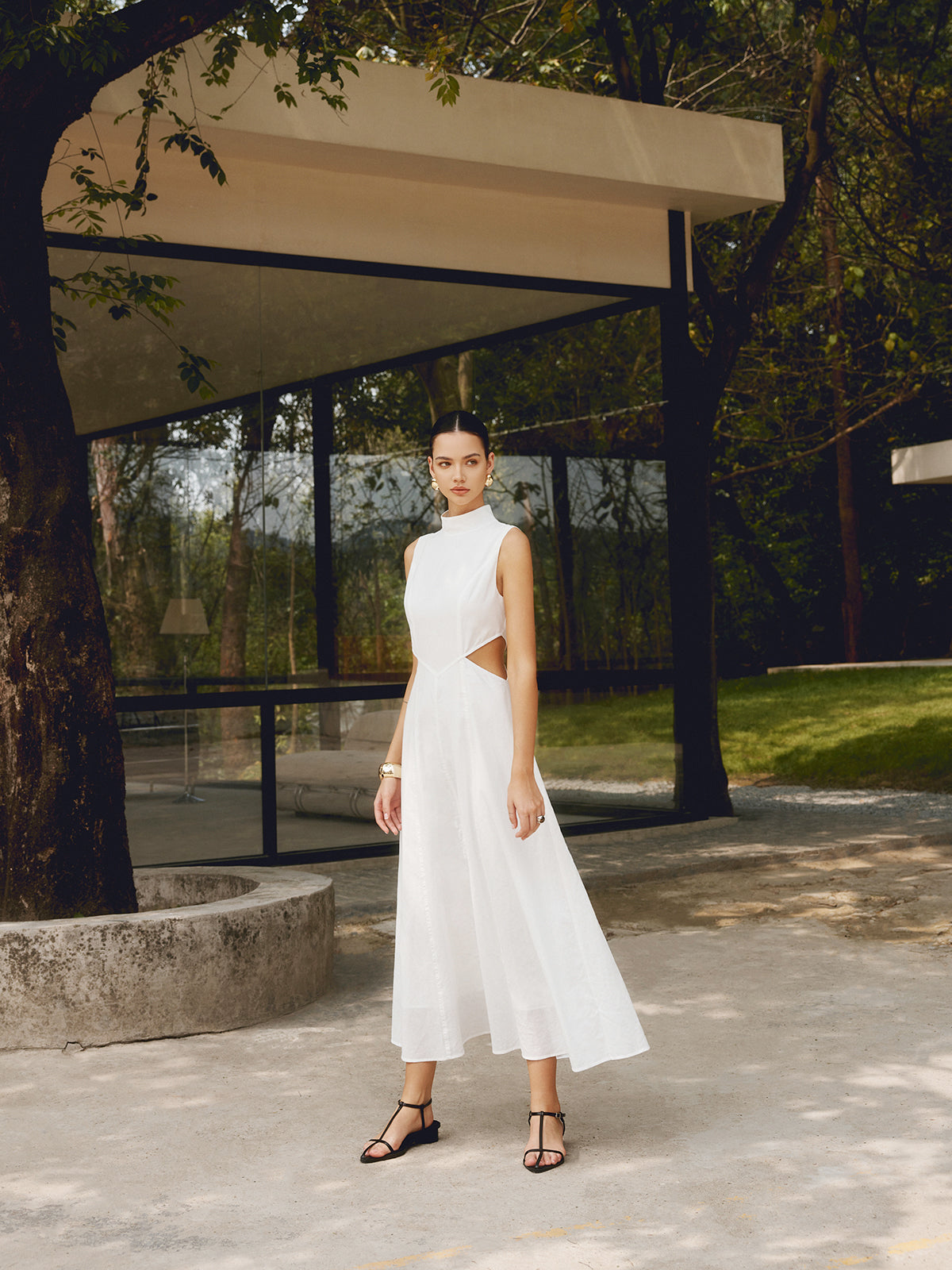 Cotton & Linen Trendy Elegant Cutout Long Dress