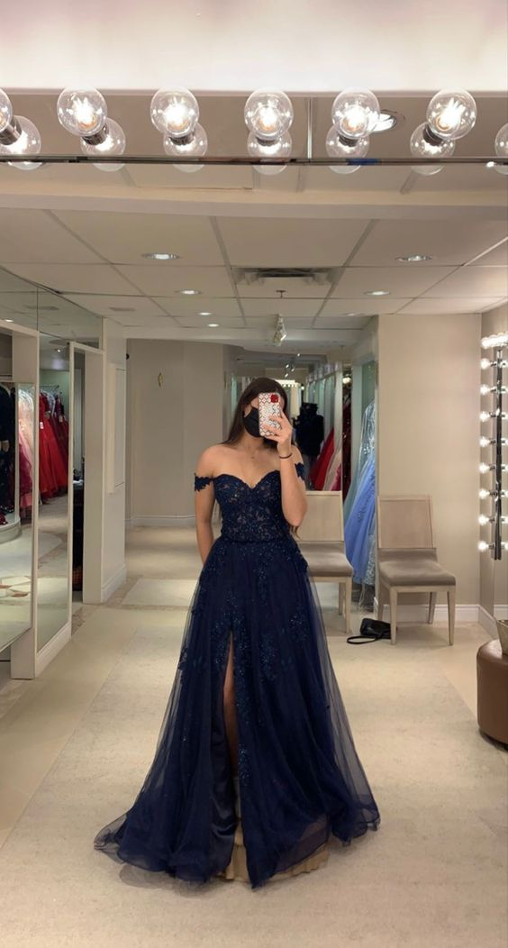 Classy Off The Shoulder A-line Tulle Prom Dress,Graduation Dress