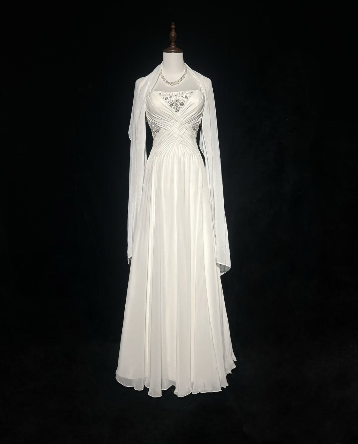 Spaghetti Straps White A-Line Evening Dress Beaded Long Prom Dress