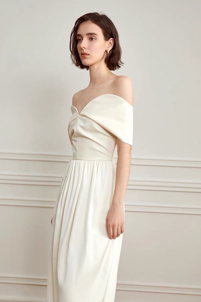 Karla Exclusive Off the Shoulder Curve Maxi Dress in Cream Evening Wear Edit