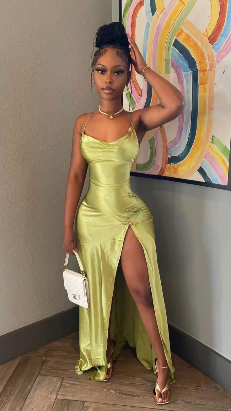Sexy Backless High Slit Green Prom Dress