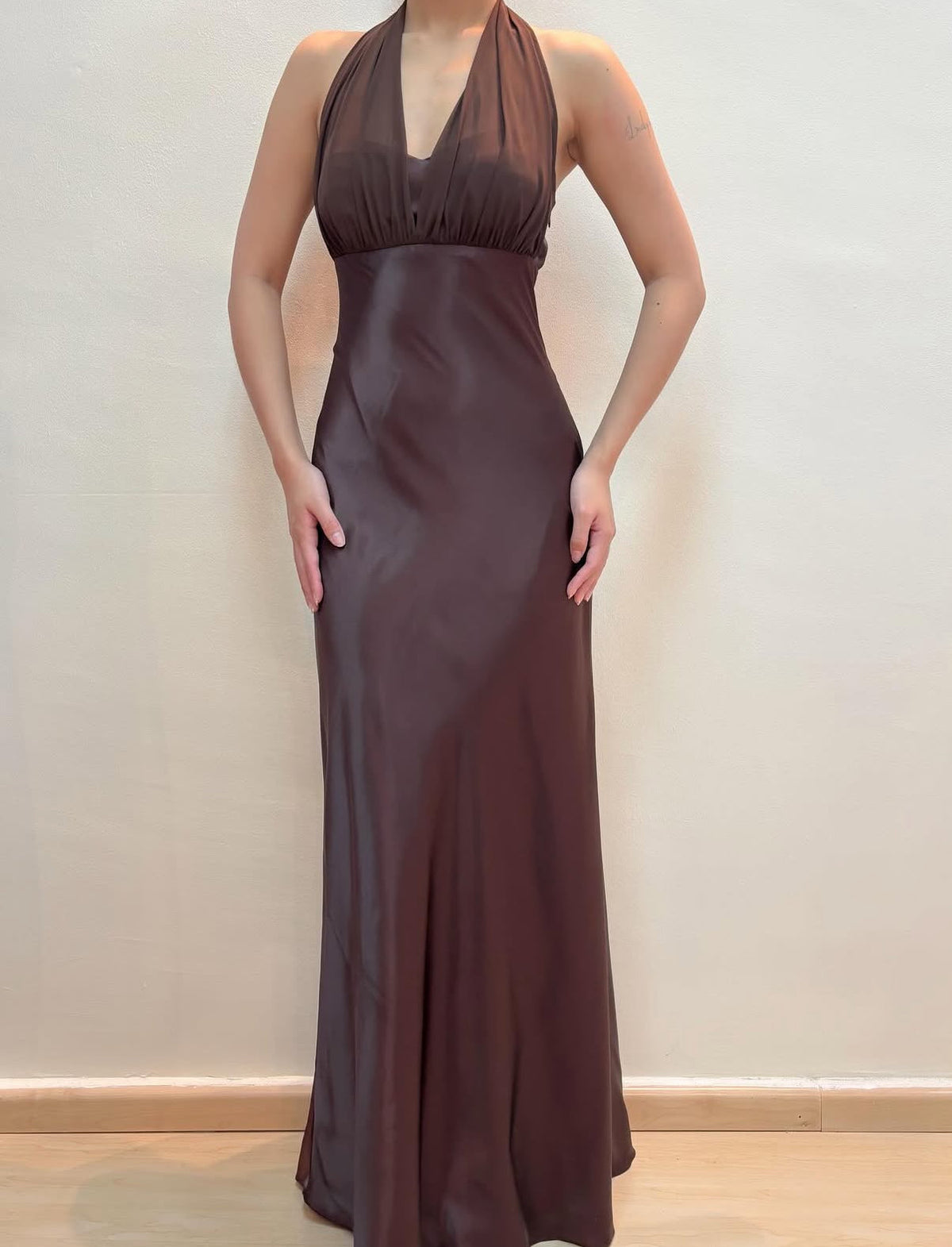 Halter Mermaid Long Prom Dress Brown Vintage Evening Dress