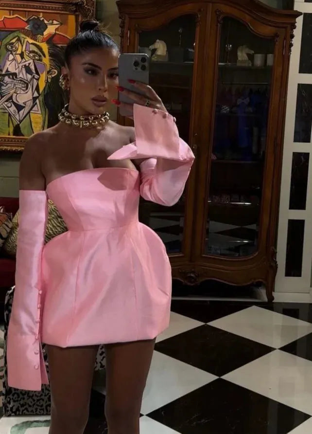 Elegant Sexy Short Evening Dresses A-Line Long Sleeves Prom Dresses Mini Length Formal Prom Gowns Party Gown For Women