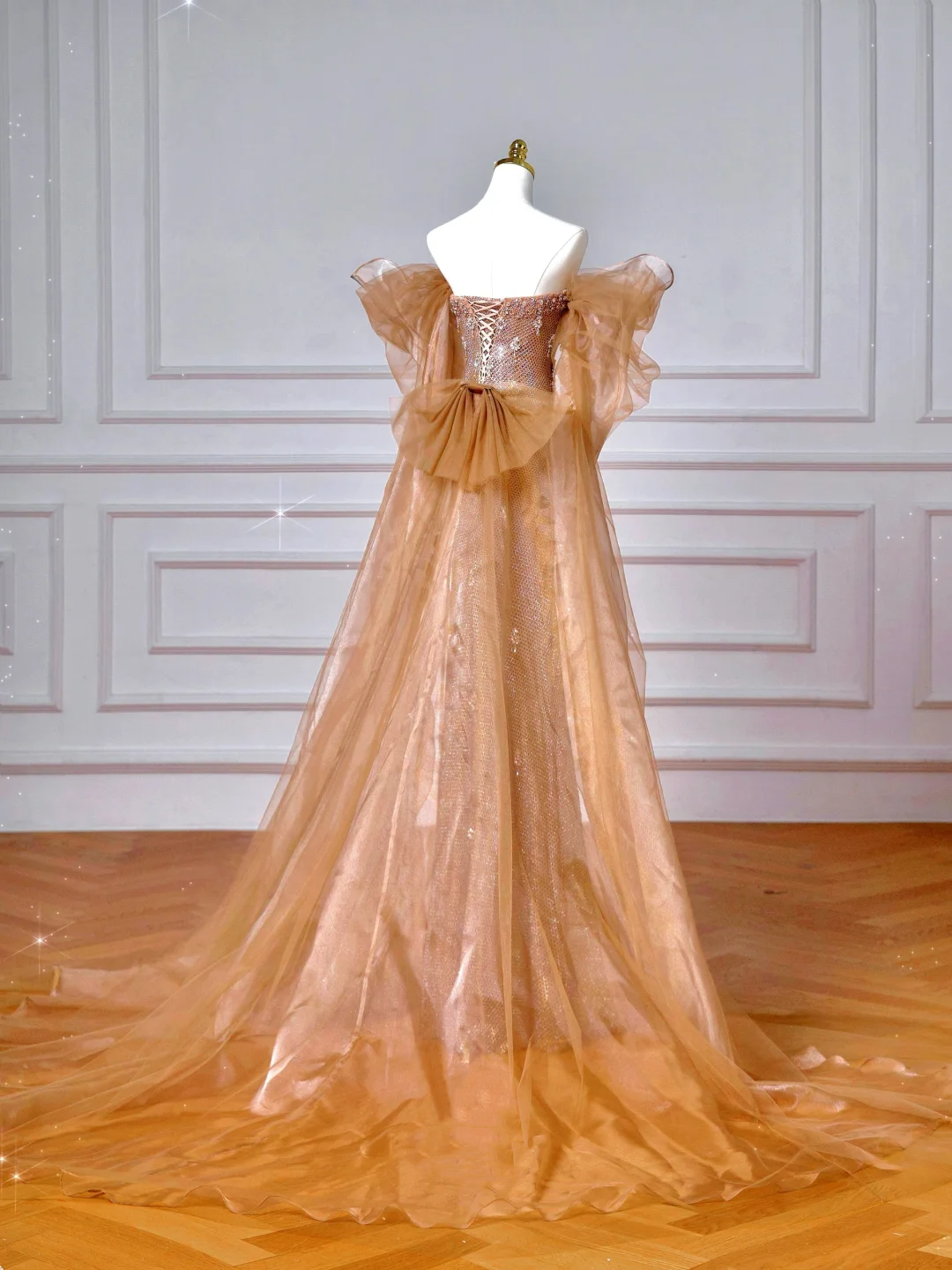 Luxury Off The Shoulder Tulle Beaded Prom Dress Long Mermaid Evening Dress Y8610 - View 5 | VelvetHem