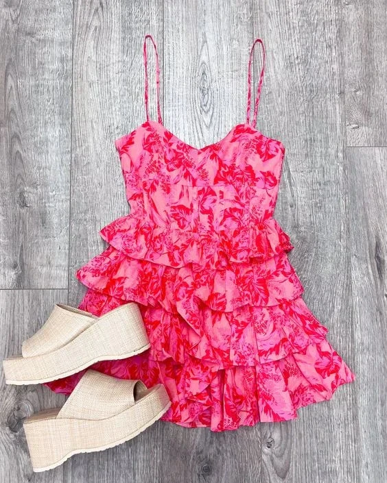 Cute A-line Spaghetti Straps Floral Dress Homecoming Dress (ZD11922)
