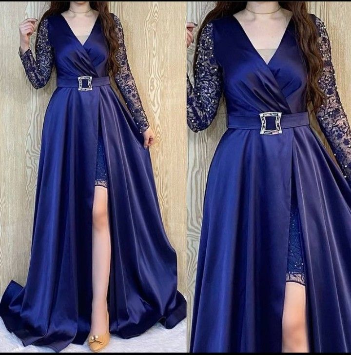 Elegant A-Line V Neck Long Sleeves Evening Dresses Y5786 - View 2 | VelvetHem