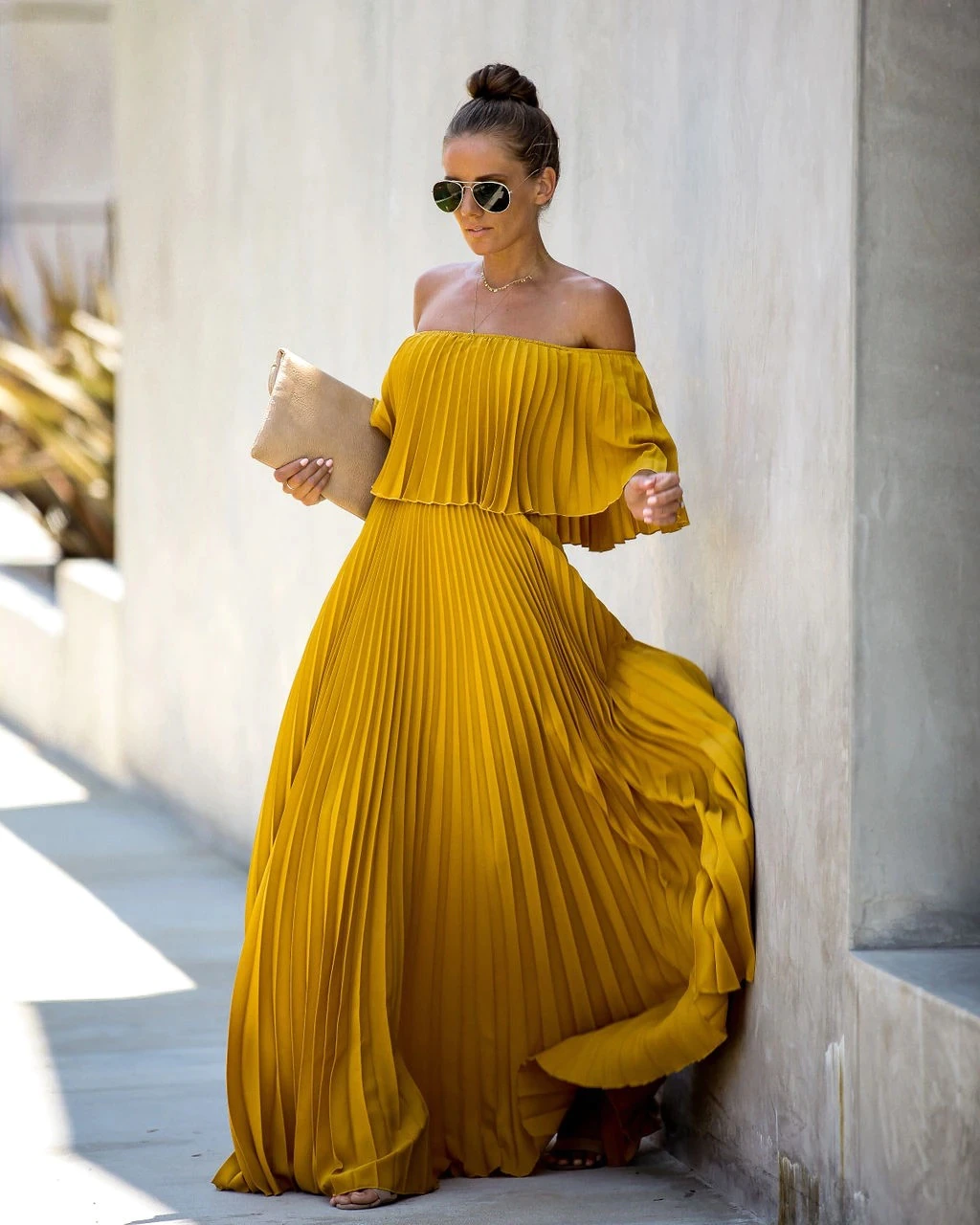 Elegant Off Shoulder Chiffon Summer Ruffle Pleated Prom Dresses  C749