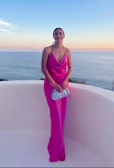 Spaghetti Straps Backless Party Dress Long Satin Prom Evening Dress