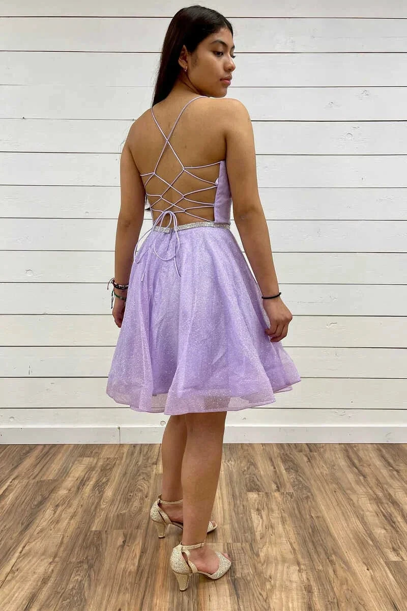 A-Line Lavender Plunge V Short Homecoming Dress (ZD12450)