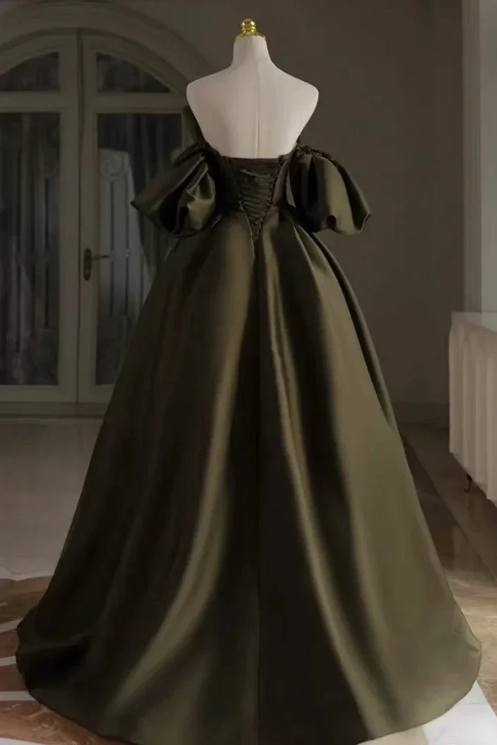 Satin Bridal Dress,Unique Wedding Dress,Army Green Bridal Dress (ZD13669)