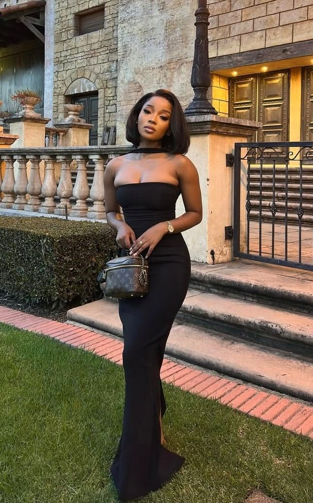 Fashion Black Strapless Satin Slit Mermaid Party Dress Long Wedding Guest Dress
