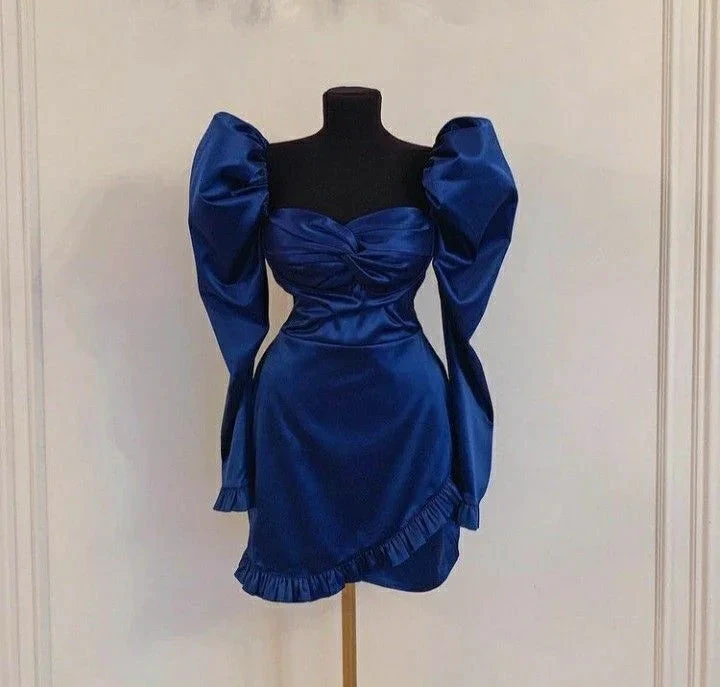 Retro Blue Homecoming Dress with Long Sleeves (ZD12004)