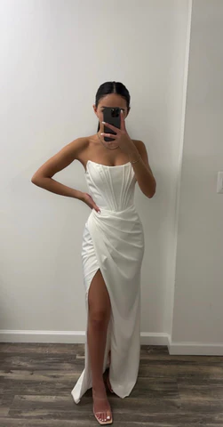 Strapless White Prom Dress Charming Evening Dress