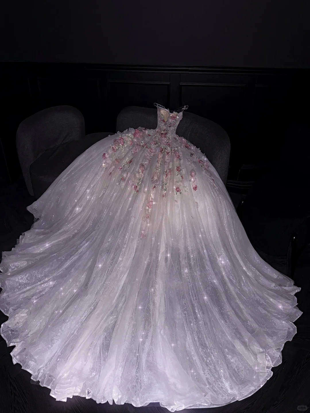 Charming Strapless White Tulle Sequin 3D Floral Long Wedding Dress D3083