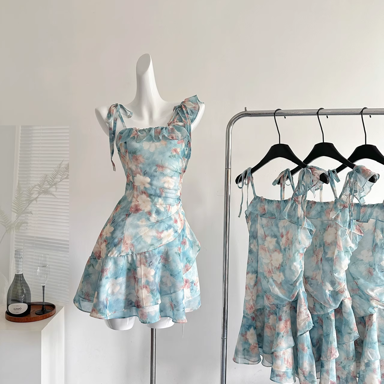 Spaghetti Straps Irregular Ruffles Short Holiday Dress