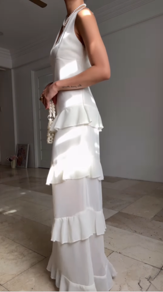 Simple White V Neck Chiffon Ruffle Prom Dress Backless Long Evening Dress Y8500 - View 3 | VelvetHem