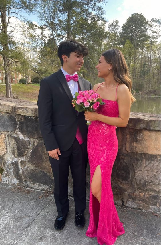 Elegant Hot Pink Sheath Prom Dress With Split