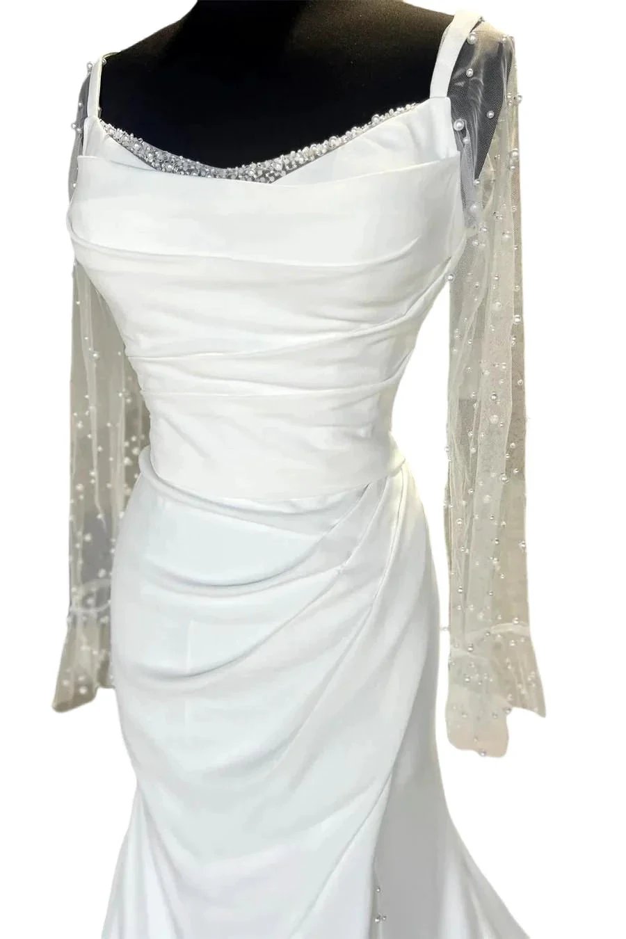 Backless Ruched White Wedding Dress with Detachable Sleeves (ZD16107)