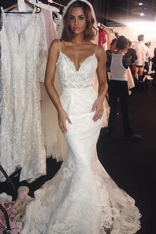 Wedding Dresses Lace Mermaid  Sexy Spaghetti Straps Bride Dress (ZD16207)